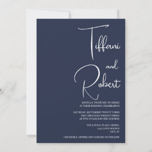 Navy Blue Modern Minimalist Wedding  Invitation