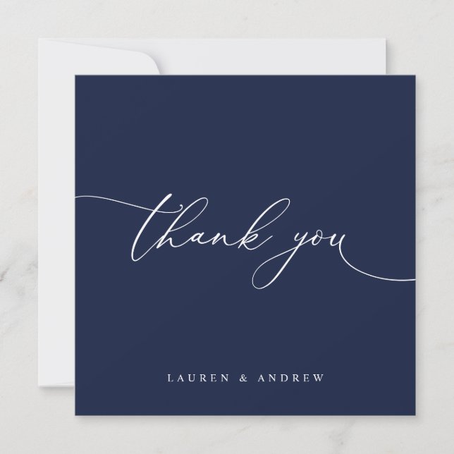 Navy Blue Modern Minimalist Wedding Thank You Card (Front)
