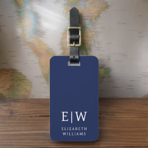 Navy Blue Modern Monogram Minimalist Luggage Tag