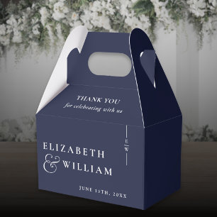 Navy Blue Modern Monogram Wedding Thank You Favour Box
