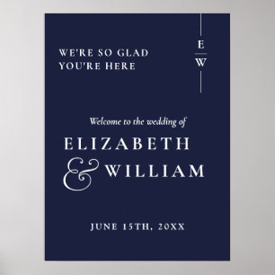 Navy Blue Modern Monogram Wedding Welcome Sign