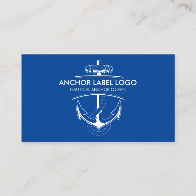 Navy Blue Modern Nautical Anchor Business Card (Front)