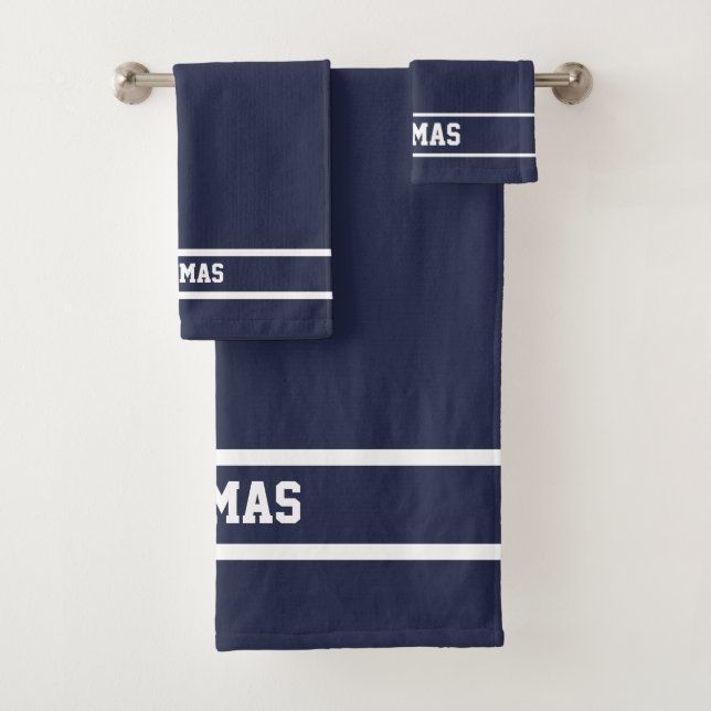 Navy Blue Modern Personalised Name Bath Towel Set (Insitu)