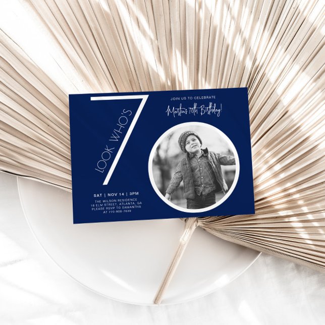 Navy Blue Modern Photo 70th Birthday Invitation (Creator Uploaded)