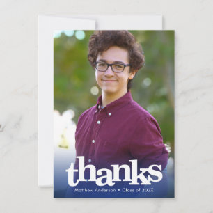 Navy blue modern photo graduation bold typography thank you card