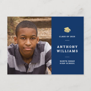 Navy Blue Modern Photo Graduation Postcard