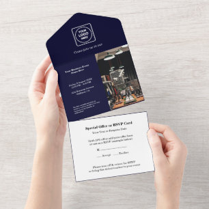 Navy Blue Modern   Professional Business  All In One Invitation