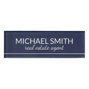 Navy Blue Modern Professional Personalised Name Tag