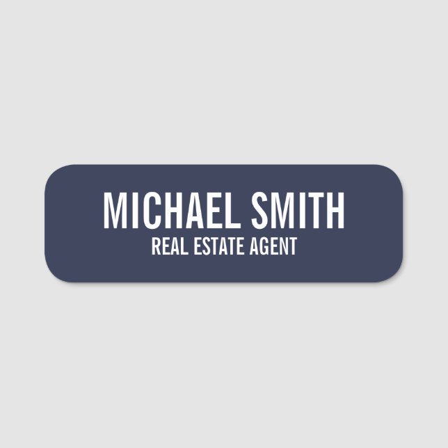 Navy Blue Modern Professional Personalised Name Tag (Front)