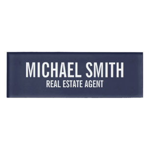 Navy Blue Modern Professional Personalised Name Tag
