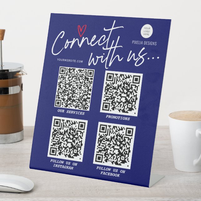 Navy Blue Modern QR Code social media trendy sign (In SItu)