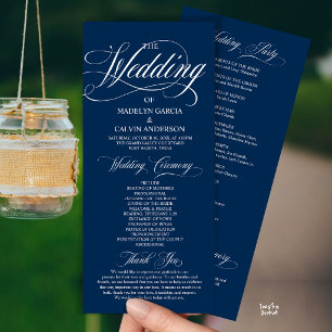Navy Blue Modern Script All In One Wedding Program
