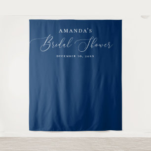 Navy Blue Modern Script Bridal Shower Backdrop Tapestry