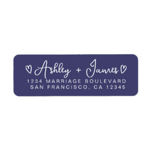 Navy Blue Modern Script Hearts Return Address Label