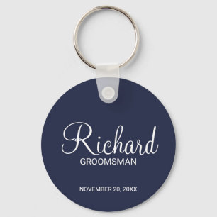 Navy Blue Modern Script Personalised Groomsman Key Ring
