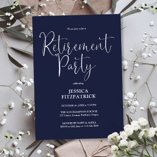 Navy Blue Modern Script Retirement Party Invitation