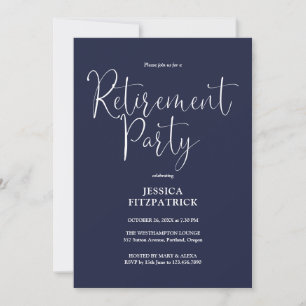 Navy Blue Modern Script Retirement Party Invitation