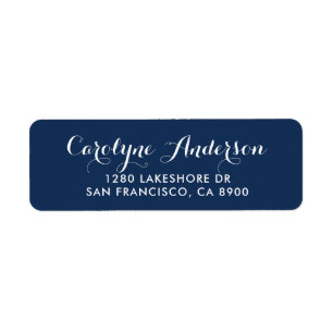 Navy Blue Modern Script Typography Wedding Address Return Address Label