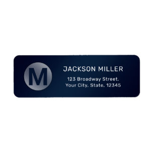 Navy blue modern simple monogram return address label