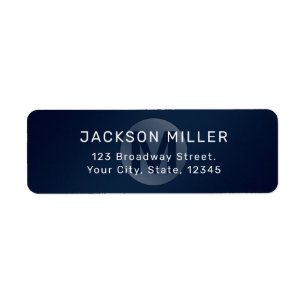 Navy blue modern simple monogram return address label
