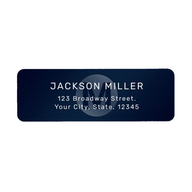 Navy blue modern simple monogram return address label (Front)