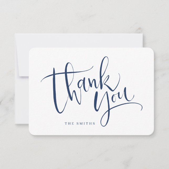 Navy Blue Modern Simple Script Thank You Card (Front)