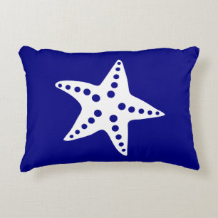 Navy Blue Modern Starfish Outdoor Patio Pillow