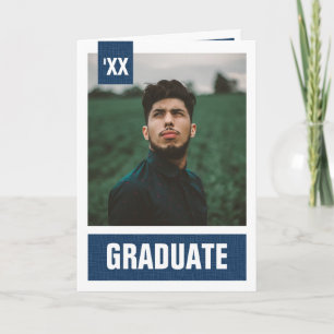 Navy Blue Modern Textured Photo Graduation Invitation