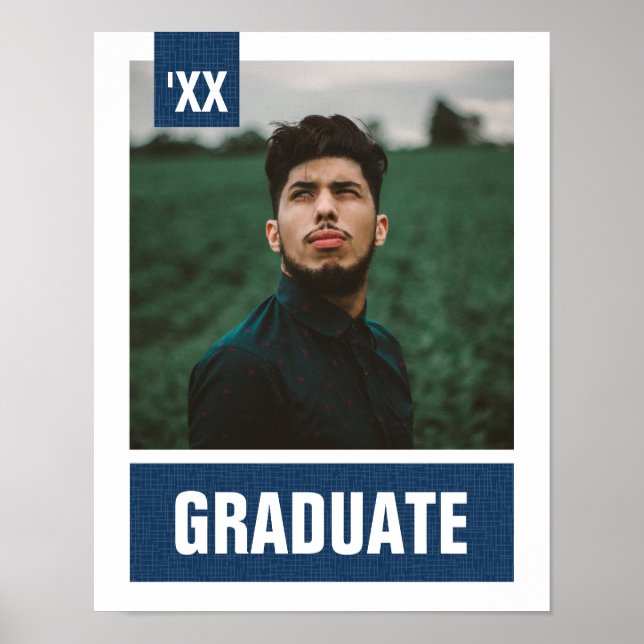 Navy Blue Modern Textured Photo Graduation Poster (Front)