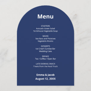 Navy Blue Modern Wedding Menu Card