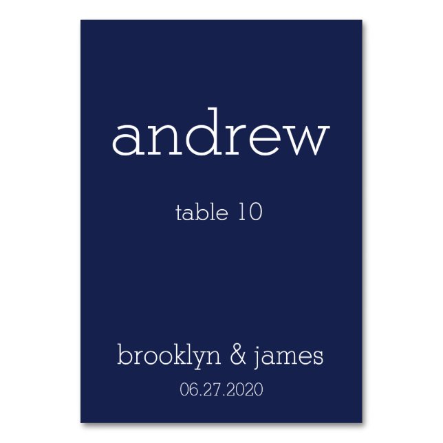 Navy Blue Modern Wedding Place Cards Table Cards (Front)