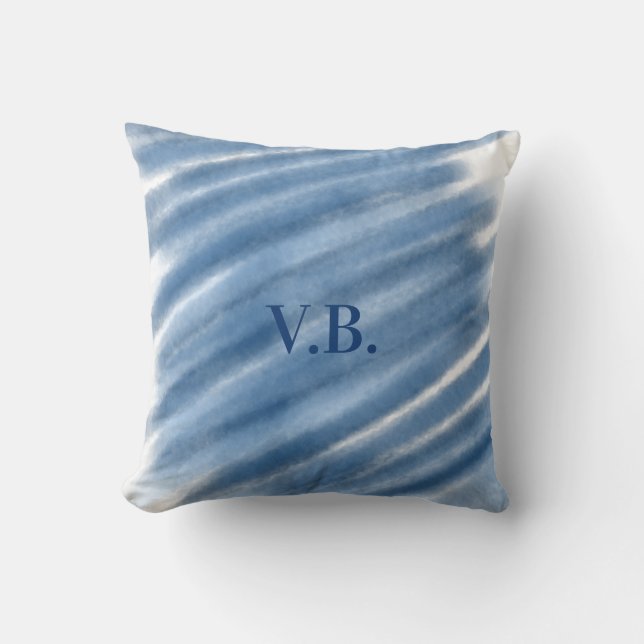 Navy blue monogram add name letter watercolor  cushion (Front)