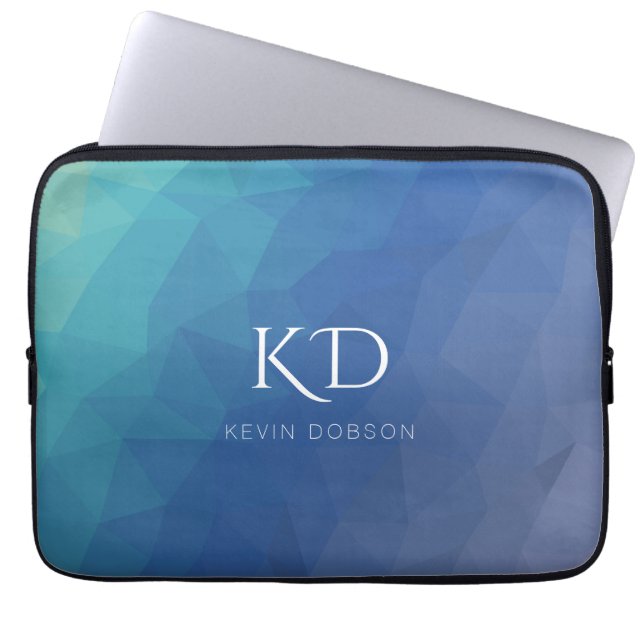 Navy Blue Monogram and Name Simple Laptop Sleeve (Front)