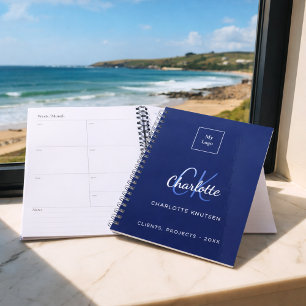 Navy blue monogram business logo planner