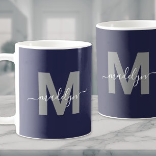 Navy Blue Monogram Coffee Mug