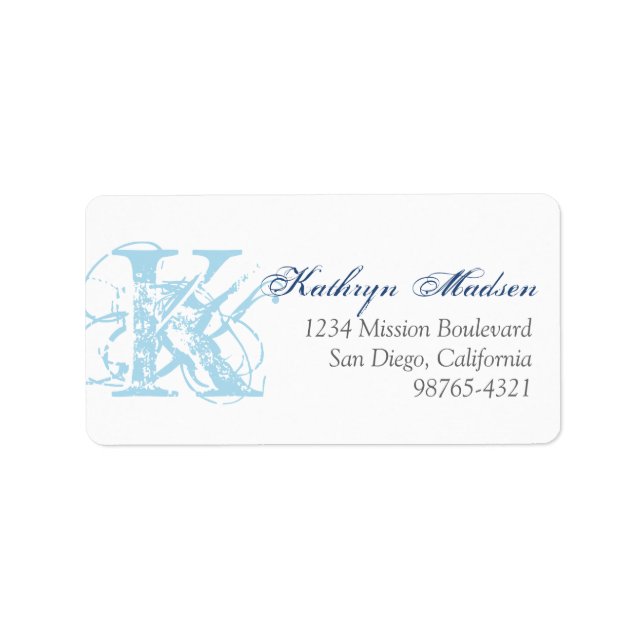 Navy blue monogram distress grunge return address label (Front)