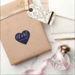 navy blue monogram elegant wedding heart sticker<br><div class="desc">Elegant navy blue background with handwritten script monograms. Perfect for your save the date envelope seals or as an wedding accessory. Check our store for more colour choices.</div>
