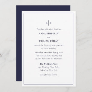 Navy Blue Monogram - Families Wedding Invitations