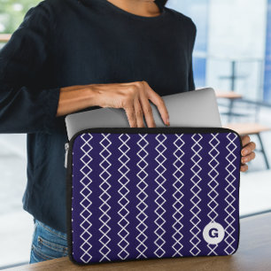 Navy Blue Monogram Geometric Laptop Sleeve