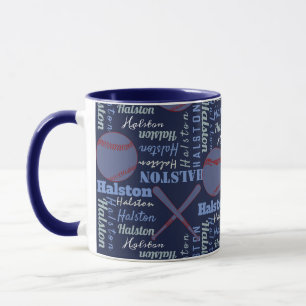 Navy Blue Monogram Gifts Kids Boys Baseball Custom Mug