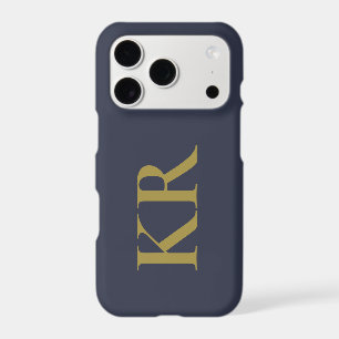 Navy Blue Monogram Gold Initials Minimalist Men 
