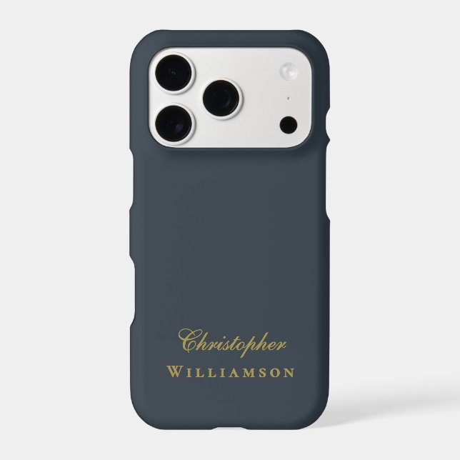 Navy Blue Monogram Gold Name Minimalist Chic Men  (Back)