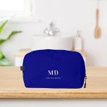 Navy blue monogram initials name dopp kit<br><div class="desc">Navy blue background,  white text. Personalise and add your monogram initials and full name.</div>