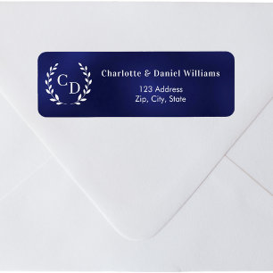 Navy blue monogram initials wreath return address label