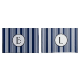 Navy Blue Monogram Modern Lines Contemporary Pillowcase