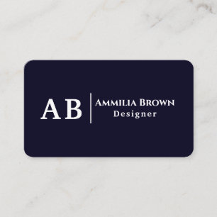 Navy Blue Monogram Modern Minimalist Design Business Card