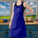 Navy blue monogram name business apron<br><div class="desc">A classic navy blue background. Personalise and add your monogram initials and name. Modern white block letters.</div>