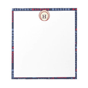 Navy Blue Monogram Name Gifts Kids boys baseball N Notepad