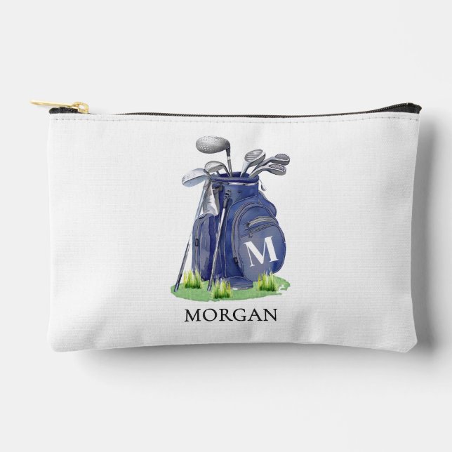 Navy Blue Monogram Name Golf Accessory Pouch (Front)