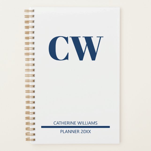 Navy Blue Monogram Personalised  Planner (Front)